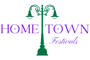 Hometown festivals logo; Green lamp post with purple lettering